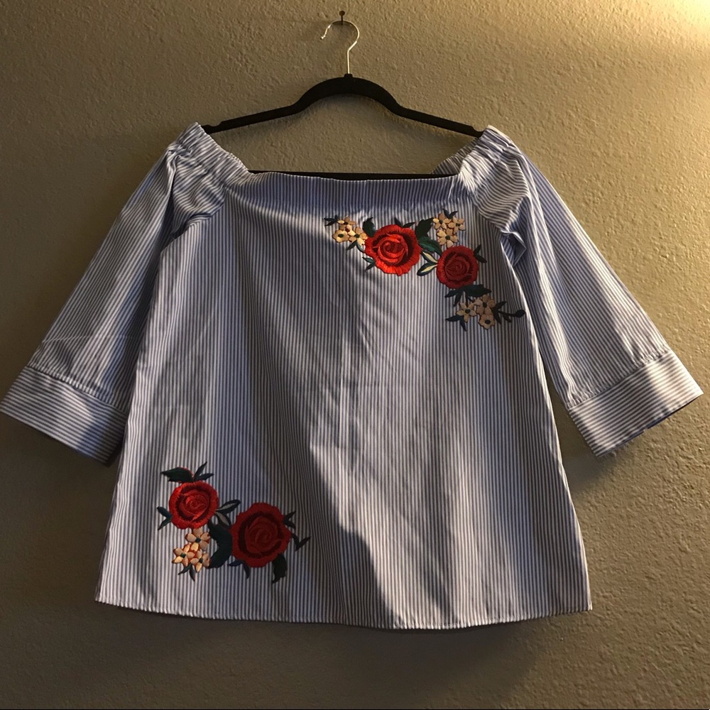 Come Vintage Off Shoulder Striped Blouse
